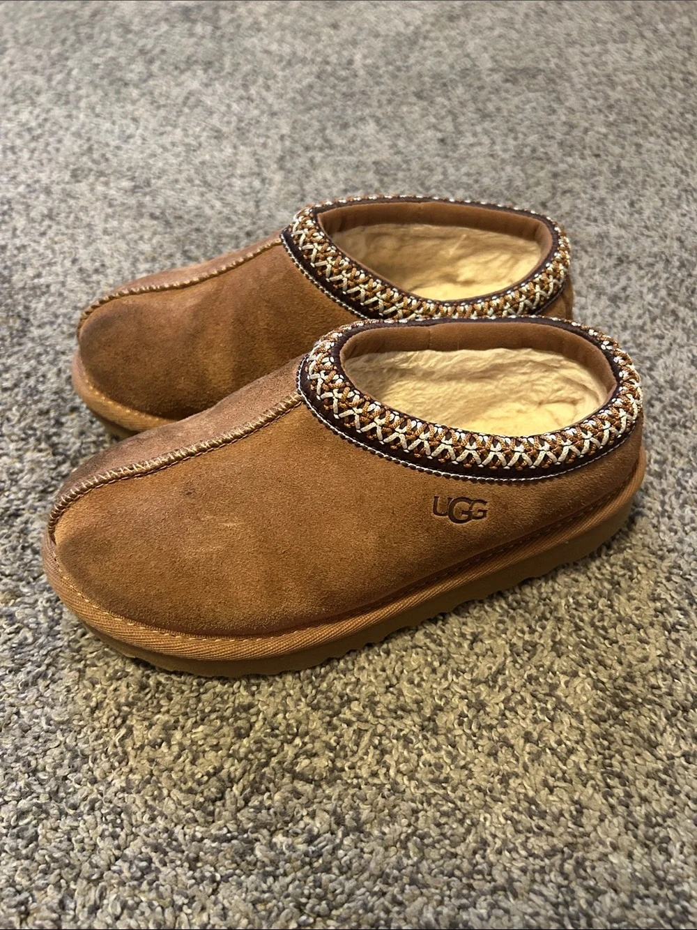 UGG Kids Chestnut Brown Suede Shearling Clog Slippers